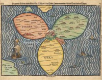 Deze kaart is in 1581 gemaakt door een Duitse pastoor, maar het is niet zeker of hij figuurlijk of letterlijk de wereld moet voorstellen / Bron: Heinrich Bnting, Wikimedia Commons (Publiek domein)