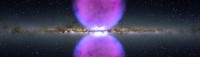 Met de Fermi-telescoop zijn in 2010 reusachtige bellen van energierijke gammastraling ontdekt boven en onder het centrum van de Melkweg. / Bron: NASA, Wikimedia Commons (Publiek domein)