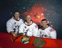 De oorspronkelijke bemanning van Apollo 13, Lovell, Mattingly, Haise / Bron: NASA, Wikimedia Commons (Publiek domein)