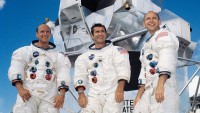 De bemanning van Apollo 12; Conrad, Gordon, Bean / Bron: NASA, Wikimedia Commons (Publiek domein)