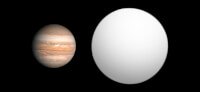 Jupiter in vergelijking met WASP-17b / Bron: Aldaron, Wikimedia Commons (CC BY-SA-3.0)