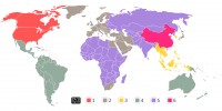 Wereldkaart van de zes regiocodes. / Bron: Wikipedia