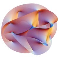 Een Calabi-Yau-ruimte; een zesdimensionale vorm waarin ruimtelijke dimensies zijn 'opgerold', die voort komt uit de vergelijkingen van de snaartheorie. / Bron: Lunch, Wikimedia Commons (CC BY-SA-2.5)