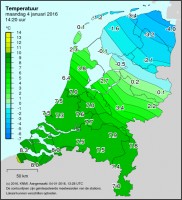 temperatuur 4 januari 2016 / Bron: KNMI.nl