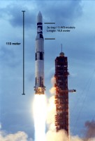 De Saturnus V raket in actie. / Bron: NASA (bewerkt), Wikimedia Commons (Publiek domein)